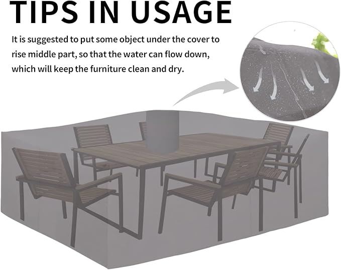 Easy-Going 600D Heavy Duty Patio Furniture Cover, Outdoor Rectangular Table and Chair Set, Waterproof Sectional Set (90"L x 64"W x 28"H, Grey)