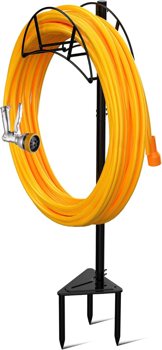 Suchek Metal Garden Hose Holder Stake, Freestanding, Heavy Duty Water Hose Stand, In Ground Hose Rack Organizer for Outside Yard (Black)