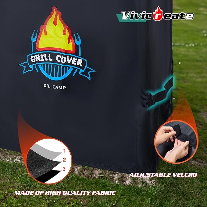 Vivicreate Waterproof BBQ Grill Cover 48 Inch Heavy Duty 420D Fabric Outdoor Barbecue Cover Weatherproof UV Protection Windproof Fits Weber Char-Broil Nexgrill Traeger Smoker Parrilla