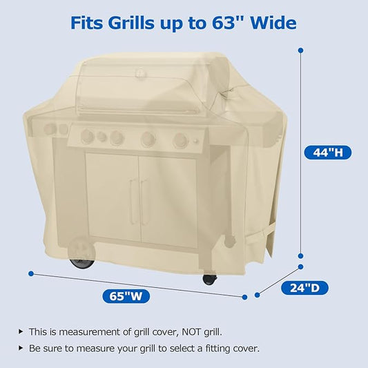 SunPatio Grill Cover for Outdoor Grill 65 Inch, Heavy Duty Waterproof BBQ Cover, Gas Barbecue Protector Compatible for Weber Charbroil Nexgrill and More, All Weather Protection, Beige