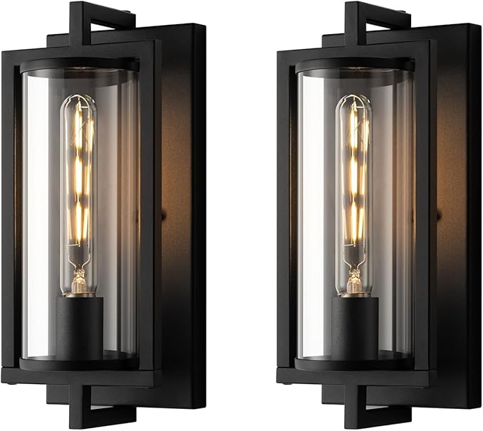 mirrea 14-inch Outdoor Porch Wall Light for House, Waterproof Exterior Sconce for Patio, Wall Mount Lighting Fixture for Front Door, Permanent Outside Lamp for Garage, Matte Black, Set of 2