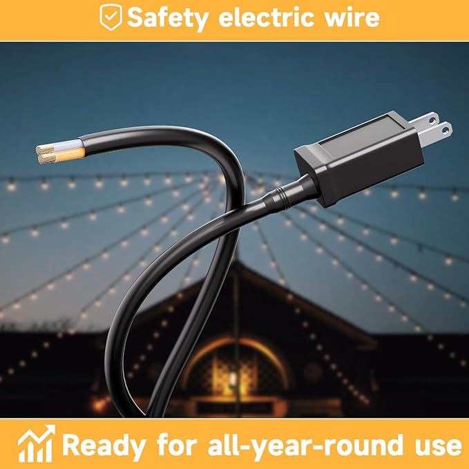 Outdoor Safety String Lights 200FT - Commercial Grade Low Voltage Strand with 80 S14 Shatterproof Bulbs for Tree Garden Yard bistro Cafe | Warm Yellow 3500K Party Lights | IP65 Waterproof | UL Listed