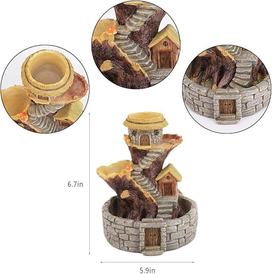 Segreto Creative Retro Tree House Plants Pot Flower Pots with Drainage Holes Resin Planters Vase Home Decor for Succulents, Flower, Cactus, Gardening Decoration,Indoor(Stone House)