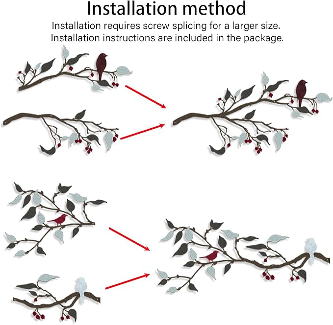 Harikikochuu 4PCS Metal Birds Wall Decor, Birds on the Branch Silhouette Art, Metal Leaves with Bird Outdoor Hanging Wall Sculpture for Home Office Balcony Garden Decor.(Colorful,Swallow)
