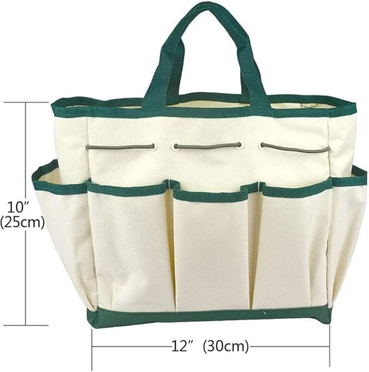 Outdoor Multi Pocket Gardening Tool Kit Holder Oxford 10" x 12" Bag 4 Side Pouches