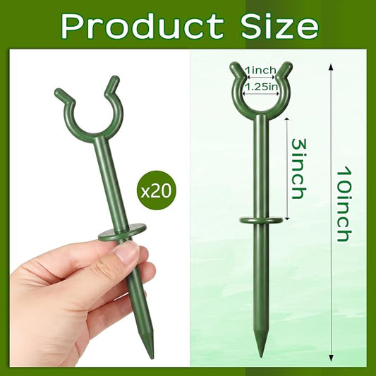 Taiyin 20 Pcs 1'' Garden Hose Holder Brackets Garden Guide Holder Decorative Outdoor Guide Stakes Support Spike Plant Tool to Keep off Lawn for Yard (Green)