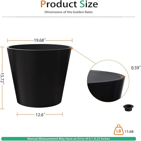 Wide Planters for Outdoor Plants, Extra Large Indoor Flower Pots for Garden, Front Porch, Patio - Round Resin Planter Set of 2 (Black, 20 inch - 2 Pack)