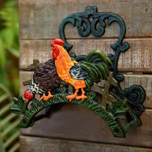 Sungmor Heavy Duty Cast Iron Garden Hose Holder | Wall Mounted Water Hose Hanger | Decorative Indoor Outdoor Hose Rack Reel | 50FT 75FT 100FT Water Hose Bulter Storage | Lovely Cock Metal Hose Stand