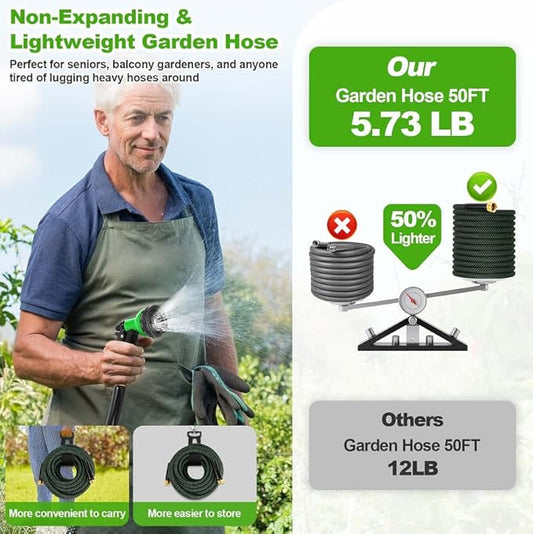 Garden Hose 100ft, Non-Expanding Flexible Hose, Lightweight, Kink Free, Sturdy, Leak-Proof, Portable, Water Hose with 10 Function Nozzle for Outdoor, Yard, Lawn, Car Wash and Camper Use