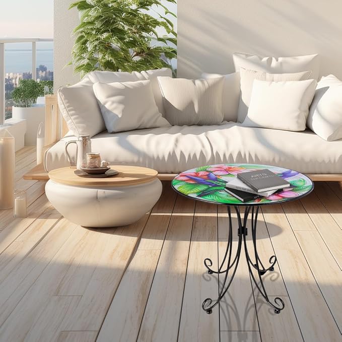18 Inch Outdoor Side Table, Hummingbird Metal Accent Table, Indoor Small Round End Table, Plant Stand Tables for Outside Yard Balcony Garden Bedside