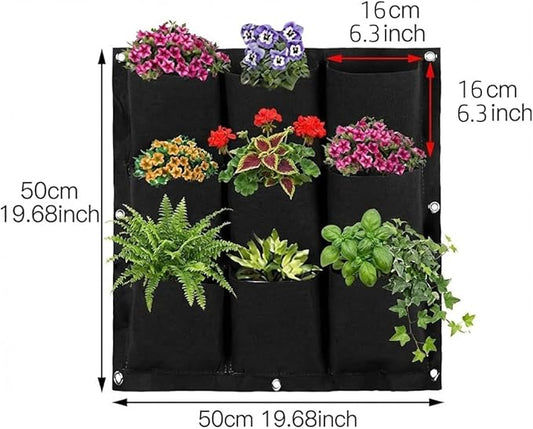 WFIST Vertical Hanging Planter Bag, Breathable Felt Wall Garden Planter with Metal Grommets, Indoor/Outdoor Space-Saving Herb & Flower Growing Pouch (9-Pocket)