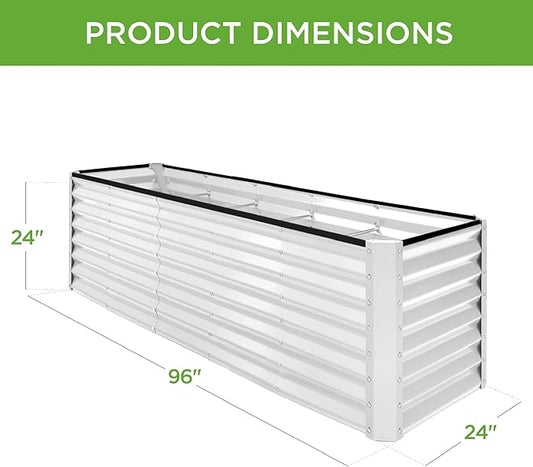 Best Choice Products 8x2x2ft Raised Outdoor Metal Garden Bed, Rectangular Planter Box for Herbs, Flowers, and Deep Root Vegetables w/ 240 Gallon Capacity - White