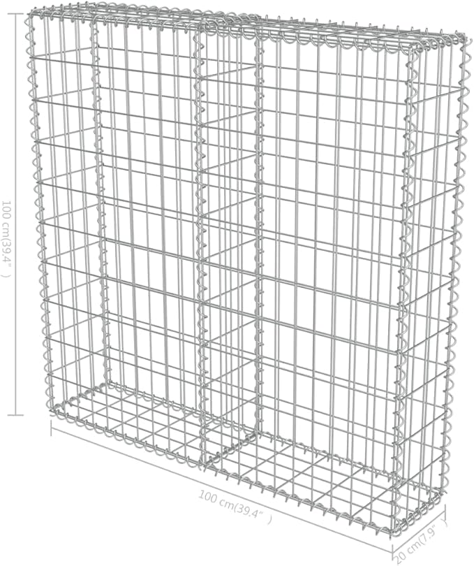 Galvanized Steel Gabion Wall with Covers, Gabion Mesh Wire Wall Panel Galvanized Steel Garden Stone Wire Basket Fencing Patio Decorative Fence, 39.4"x7.87"x39.4",-178