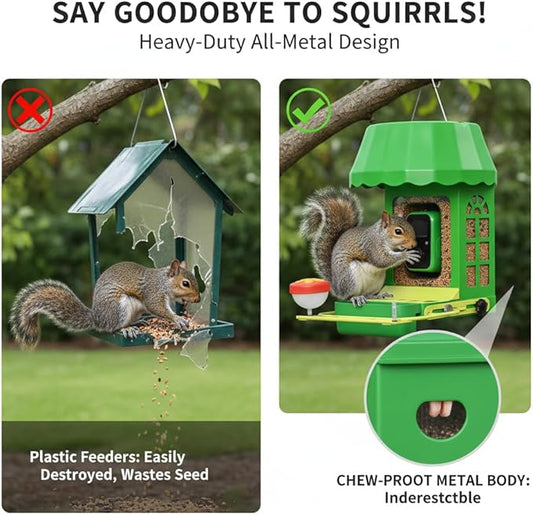 Avinory Smart Bird Feeder with Camera 2.5K HD, Solar Powered AI Bird Identifier 10000+ Species, 32GB Card, Wireless,with Night Vison,Metal Squirrel Proof for Outdoor Birds Watching Gift