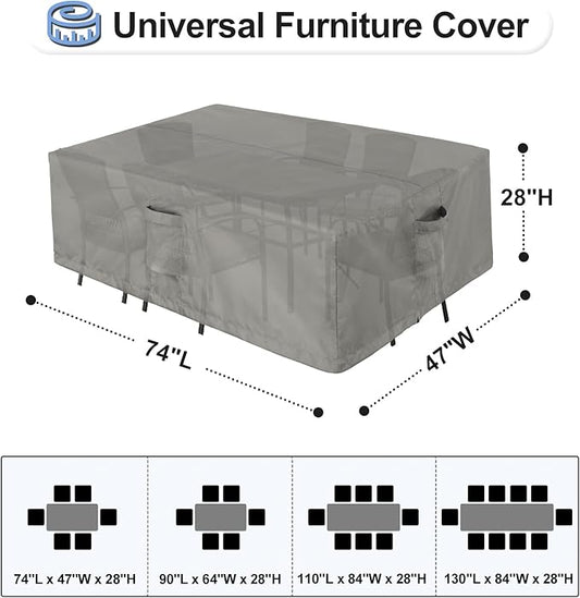 OutdoorLines Outdoor Waterproof Patio Table Furniture Set Covers - Rectangle Couch Sectional Cover Outside Weatherproof Patio Furniture Covering for Deck, Lawn and Backyard 74"L x 47"W x 28"H, Grey