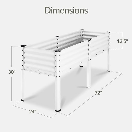 Best Choice Products 72x24x30in Non Toxic Galvanized Raised Garden Bed, Metal Elevated Planter Box, Vegetable Garden, 100% Non Toxic Materials - White