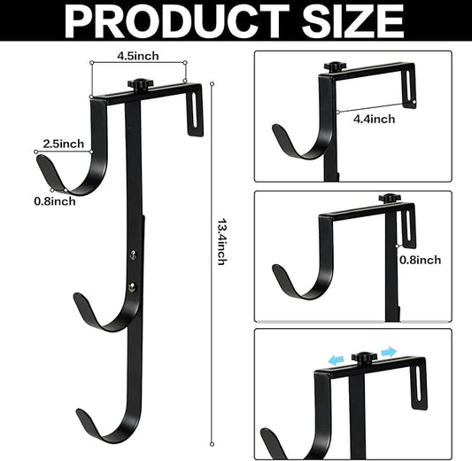 2Pcs Black Pool Pole Hangers, Adjustable Heavy Duty Swimming Pool Fence Hooks for Pool Equipment, Skimmers, Leaf Rakes, Nets, Brushes, Vacuum Hose, Garden Tool Organizer