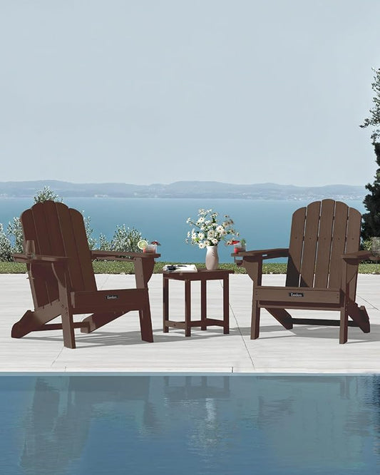 Adirondack Chair, HDPE Material Fire Pit Chairs, Plastic Adirondack Chairs with 2 Cup Holder, Outdoor Lawn Chair for Patio Garden, Brown
