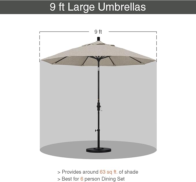 California Umbrella 9' Round Aluminum Outdoor Deck, Pool or Patio Umbrella, Crank Lift, Auto Tilt, Bronze Pole, Woven Granite Olefin