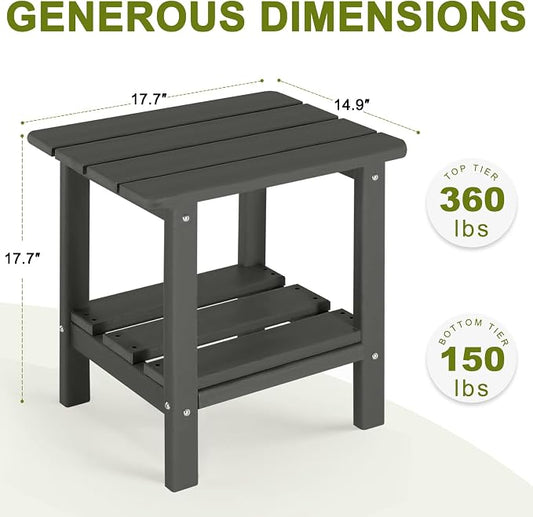 Adirondack Outdoor Side Table Set of 2, 2-Tier Small Patio End Table, Weather Resistant HDPE Outdoor End Tables for Garden, Lawn, Pool, Beach, Porch, Deck, Backyard - Square, Dark Gray