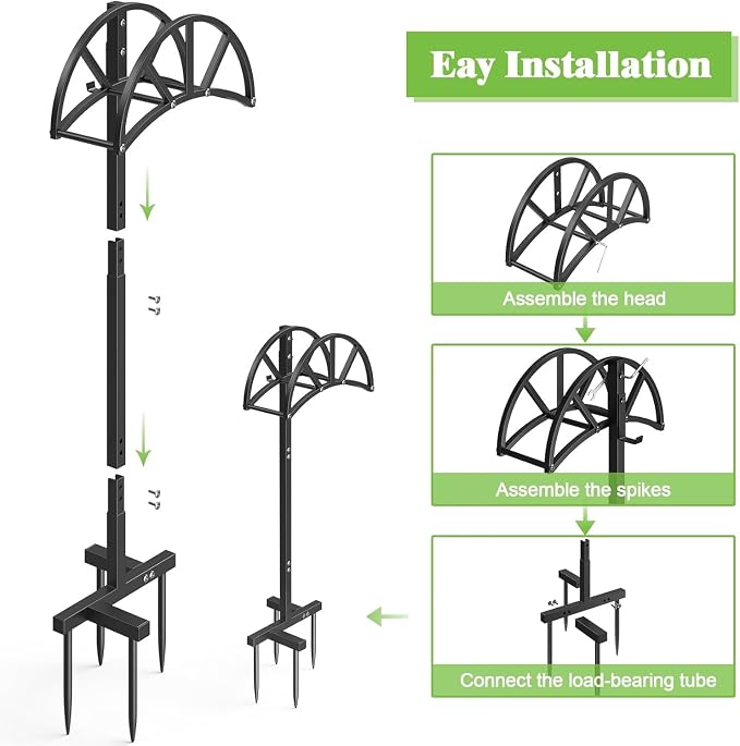 Mr IRONSTONE Garden Hose Holder Freestanding with 4 Spikes, Upgraded Water Hose Holder with Stainless Steel Screws, Heavy Duty Hose Stand Holds (Black)