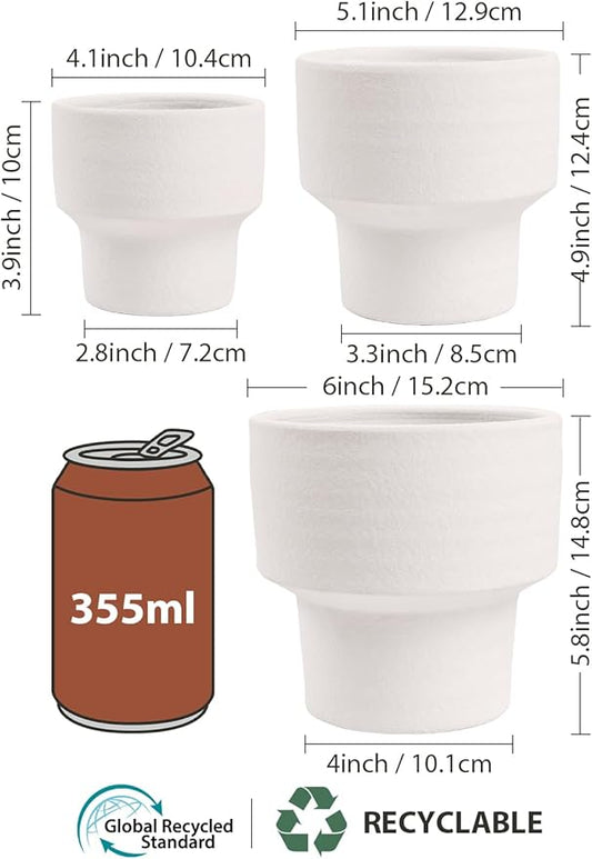 INGOFIN Ceramic Planter Pot Set of 3, 4/5/6 Inch Indoor Decorative Cachepot for Pothos & Succulents, No Drainage Hole, Modern Tabletop Desk Display Plant Pot for Home Decor, Sandblasted White