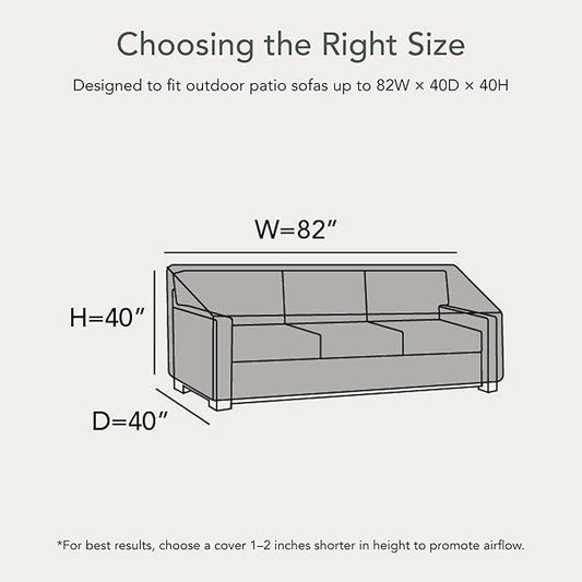 Covermates Elite Outdoor Patio Sofa Cover – Water-Resistant 300D Polyester, Double-Stitched Seams, Elastic Hem, Auto-Locking Drawcord & Mesh Vent for Moderate Weather, 82W x 40D x 40H, Charcoal