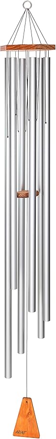 Arias 58 -inch Redwood Wind Chime in Satin Silver by Wind River for Patio, Backyard, Garden, and Outdoor décor. Made in The USA