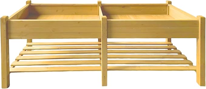 Raised Garden Bed 72'' x 23.5'' x 30''—Fir Wood Elevated Planter, Connected Double Raised Bed Garden Planters with Upgraded Bottom Storage Shelf, Raised Beds for Outdoors (Patio/Backyard)