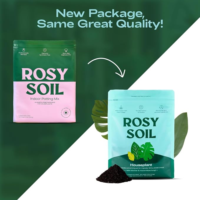 Rosy Soil Houseplant Potting Soil, Organic Indoor Potting Mix with Biochar and Worm Castings for Monstera, Pothos, Tropical Indoor Plants - Peat Free - 4qt