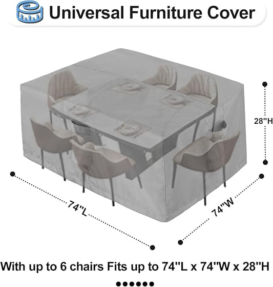 OutdoorLines Outdoor Waterproof Patio Table Furniture Set Covers - Square Couch Sectional Cover Outside Weatherproof Patio Furniture Covering for Deck, Lawn and Backyard 74" L x 74" W x 28" H, Grey