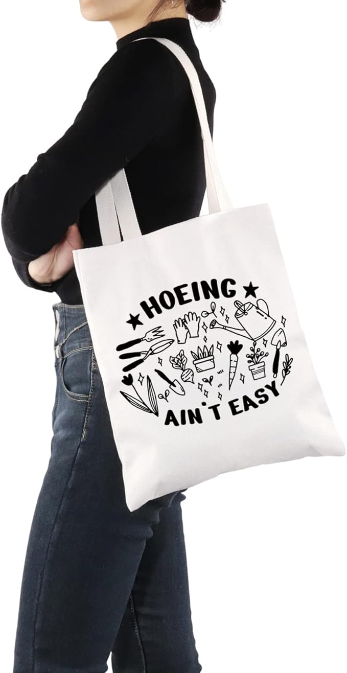 G2TUP Gardener Gift Hoeing Ain’t Easy Reusable Canvas Tote Bag Garden Lover Gift Gardening Shopping Handbag Bag