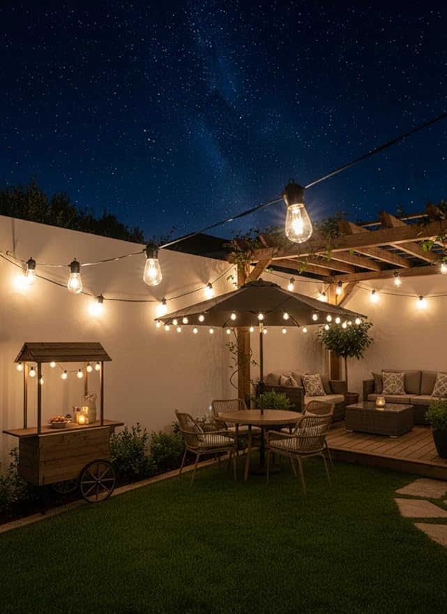 Outdoor Solar String Lights S14, 36FT Patio Lights with 15 LED Bulbs, 3000K Solar Lights Outdoor with Remote & App Control, Solar String Lights for Outside, Camping, Yard, Party Decor, Warm White