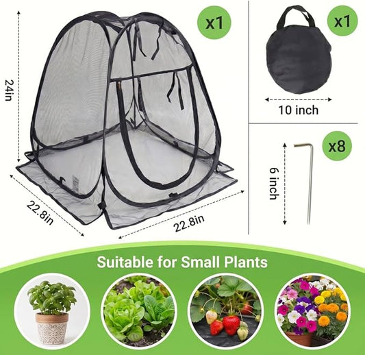 Plant Covers Pop up Gardening Net Cover,Insect Bird Barrier Netting Mesh Plant Netting Pest Guard Cover with Zip Entry for Plants, 1-Pack, Black (Black-1 Pack)