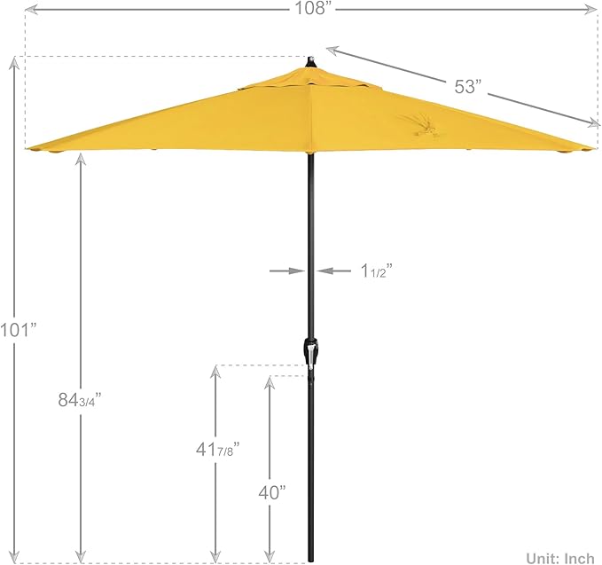 California Umbrella 9' Rd Aluminum Patio Umbrella, Crank Lift, Auto Tilt, Black Finish, 4yr Fade Warranty, Yellow