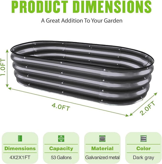 GrowHaus 4x2x1FT Galvanized Raised Garden Bed, Planter Boxes Outdoor Metal Garden Beds for Planting Vegetables Flowers Herbs Dark Gray