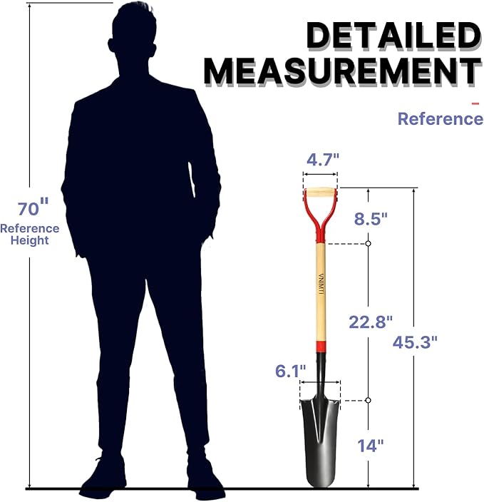 VNIMTI Spade Shovel,Transplanting Spade,Drain Spade,Spade Shovels for Digging,Sharp Shooter Shovel or Spade,45Inch,Stell D-Grip,Wooden Handle