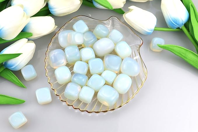 QINJIEJIE Opal Polished Stones Tumbled Crystals Bulk Gemstones Healing Crystal White Opalite Rocks Set Decorative Landscape Quartz Real Reiki Stone for Vase Home Decor Energy Spiritual Gift 0.5 LBS