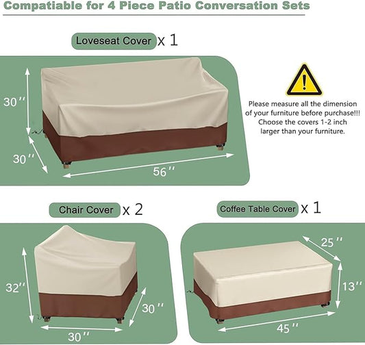 Gasadar Patio Furniture Cover , Outdoor Furniture Covers Waterproof for Patio Loveseat, Chair and Coffee Table, Beige & Brown