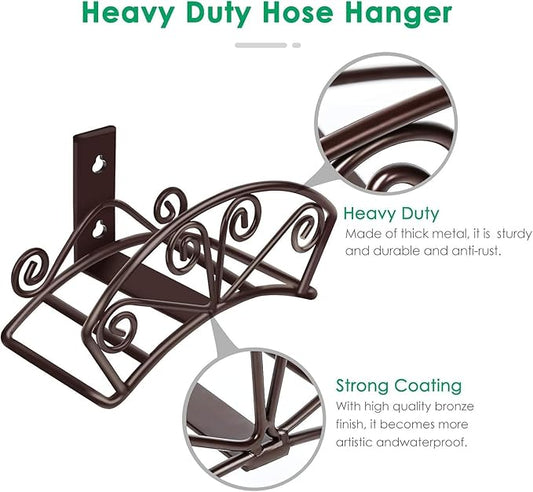 TomCare Garden Hose Holder Heavy Duty Water Hose Holder Holds 150 FT Hoses Solid Metal Hoses Hanger Wall Mount Decorative Durable Garden Hoses Storage Hose Reel Hose Organizer for Outside Yard, Bronze
