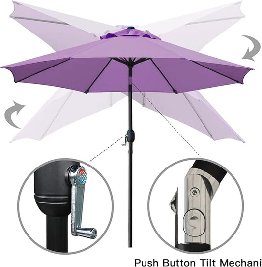 Sunnyglade 9' Patio Umbrella Outdoor Table Umbrella with 8 Sturdy Ribs(Purple)