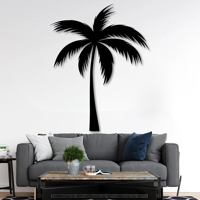 rumloch Metal Palm Tree Wall Decor,Large Tropical Palm Tree Metal Wall Art for Living Room,Outdoor Wall Decorations for House (35"×28", White)