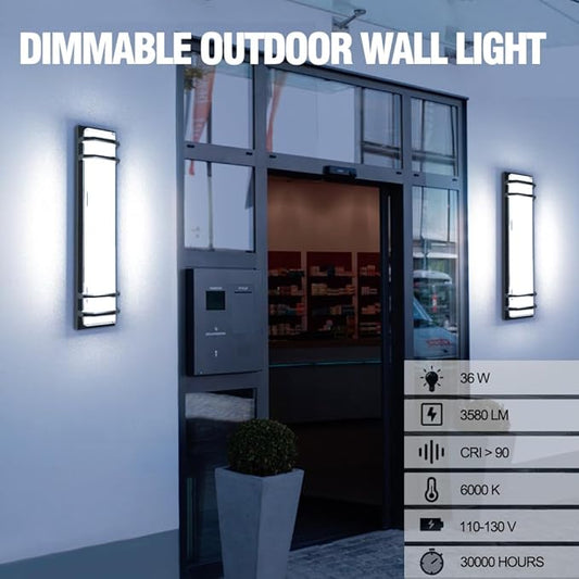 Sytmhoe Outdoor Wall Lights,36w Dimmable 6000K LED Modern Porch & Patio Wall Light Fixture, 23.6in Black Exterior Sconce Wall Mounted Lights Suitable for Garage Living Room Courtyard House(6000K)