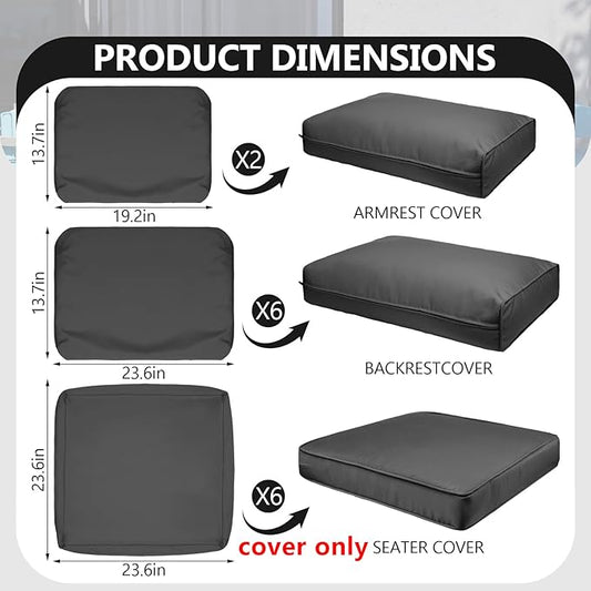 14 Piece Outdoor Patio Waterproof Cushion Covers, Fits 6-Seat Wicker Rattan Sectional Couch Chair Furniture Cover Replacement Set - Fade-Resistant Patio Cushion Covers with Zipper