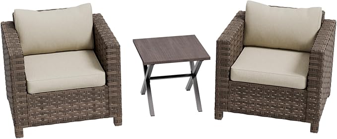 COOS BAY Lanai Chic 3 Piece Outdoor Bistro Set, Small Patio Conversation Set, Outdoor Patio Furniture, 2 Patio Chairs and Side Table, Brown/Beige