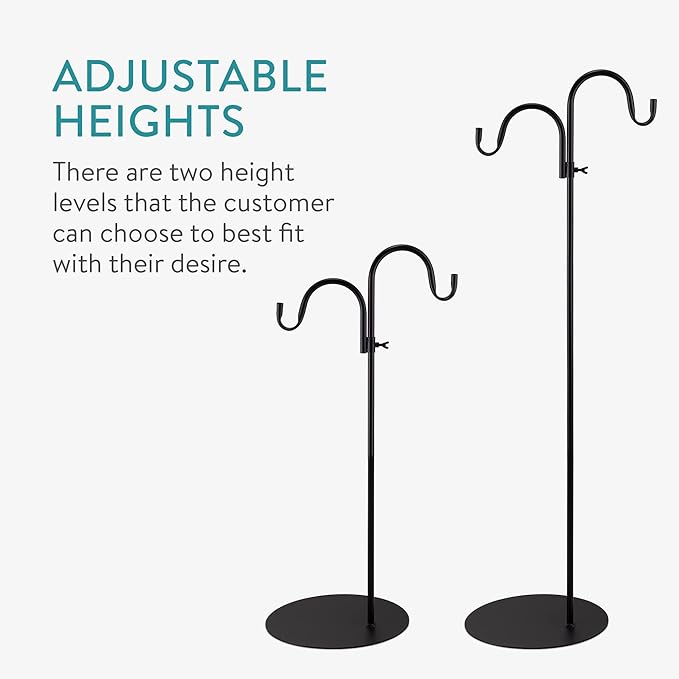 Navaris Shepherds Hooks for Outdoor - Hanging Bird Feeder Plant Pot Hook Stand Pole for Garden - Adjustable Hooks for Hummingbird Feeders and Plants