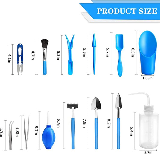 godehone Succulent Tools, 13 Pcs Mini Garden Tool Set, Transplanting Tools Set,Succulent Care kit for Succulent Miniature Gardening Plant, Blue