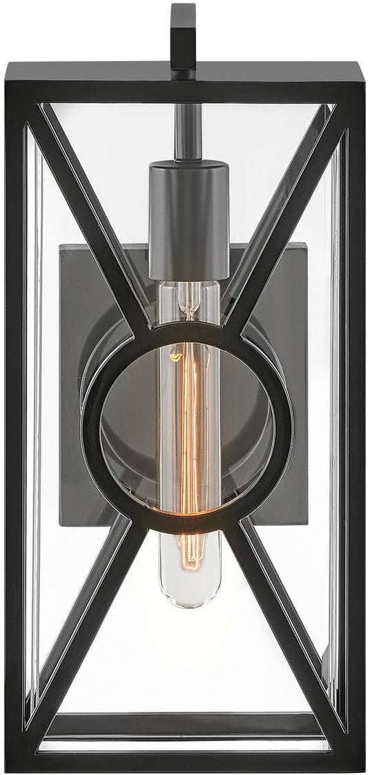 Hinkley Brixton Medium Wall Mount Outdoor Lantern - Rust & Corrosion Resistant, Clear Mitered Glass, Composite - Black Finish