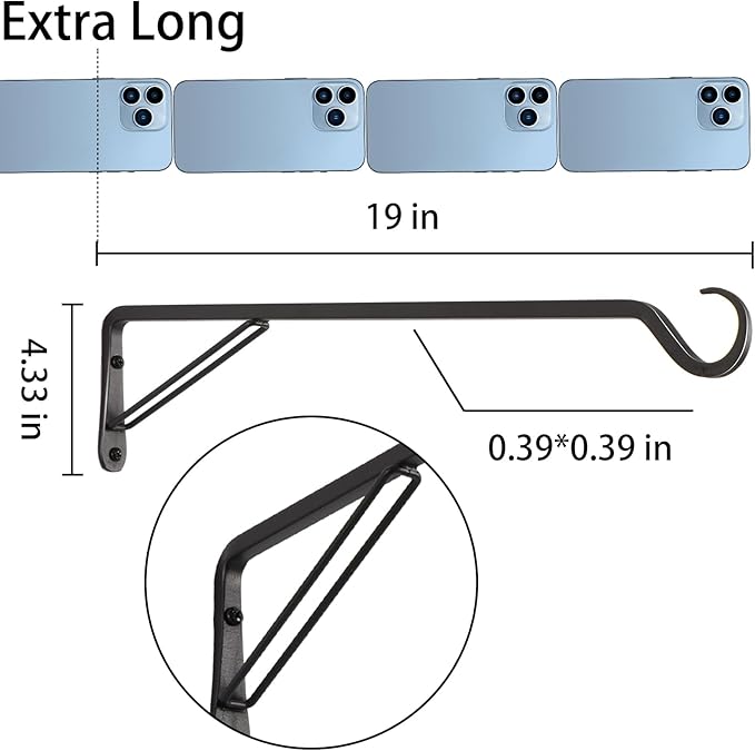 AILIN YELOKIE 2 Pack Extra Long 18 Inch Heavy-Duty Rust-Resistant Solid Steel Plant Hangers and Bird Feeder Hangers for Indoor and Outdoor Decor, Wall Hooks