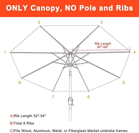MASTERCANOPY 5-Year-Non-Fading Olefin 9FT Patio Umbrella Replacement Canopy-Burgundy&White Canopy Only